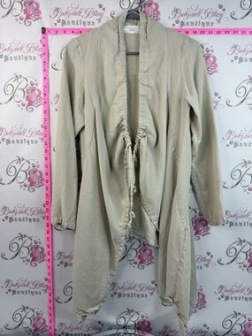 bryn Walker long sleeve cardigan Cream Ruffled Open-Front Draped Cardigan